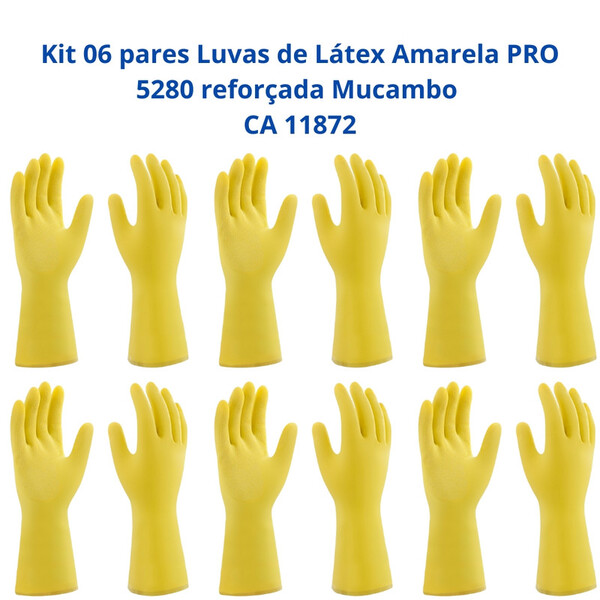 Kit 6 Luvas Segurança Látex Amarela Pro 5280 Reforçada Mucamb