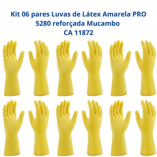 Kit 6 Luvas Segurança Látex Amarela Pro 5280 Reforçada Mucambo Proteção ...