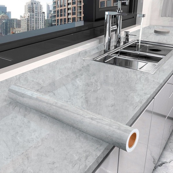 Kit 6 Metros De Papel De Parede Lavavel Marmore Azul Lagoa