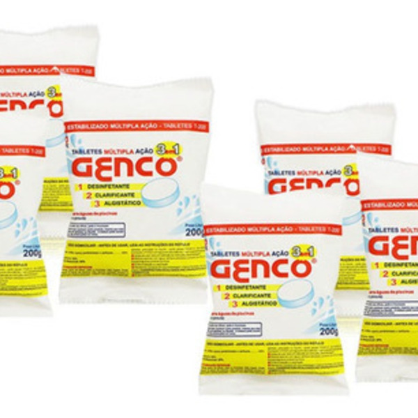 Kit 6 Pastilhas De Cloro Tripla Ação Genco Tablete 200 Grs