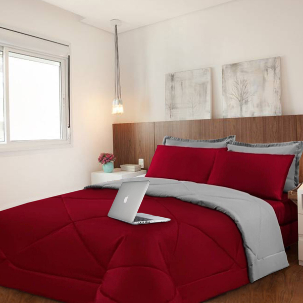 Kit 6 Pçs Com Edredom E Lençol Aconchego Casa Dona Dupla Face