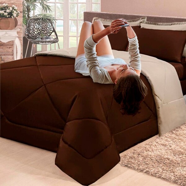 Kit 6 Pçs Com Edredom E Lençol Aconchego Casa Dona Dupla Face