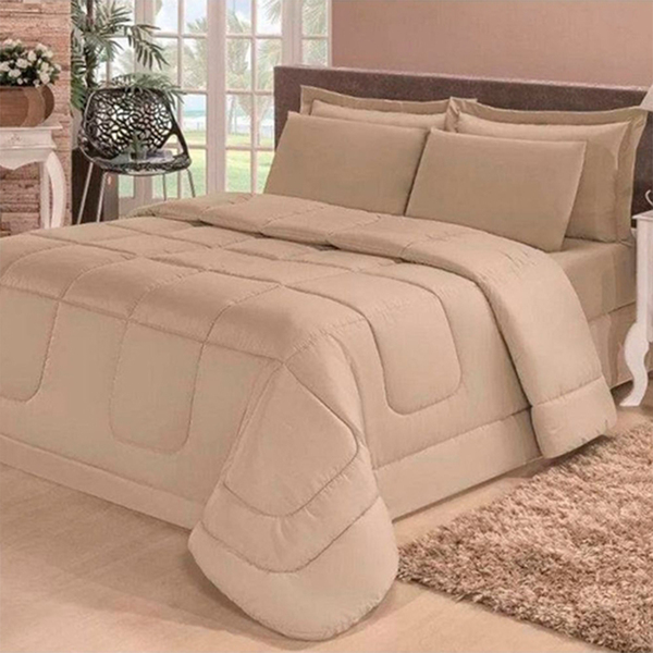 Kit 6 Peças Colcha Confort Dupla Face Casal Queen Casen Bege