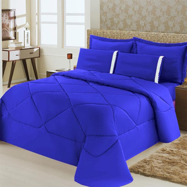 Kit 6 Peças Colcha Soft Dupla Face Casal Queen Casen Azul