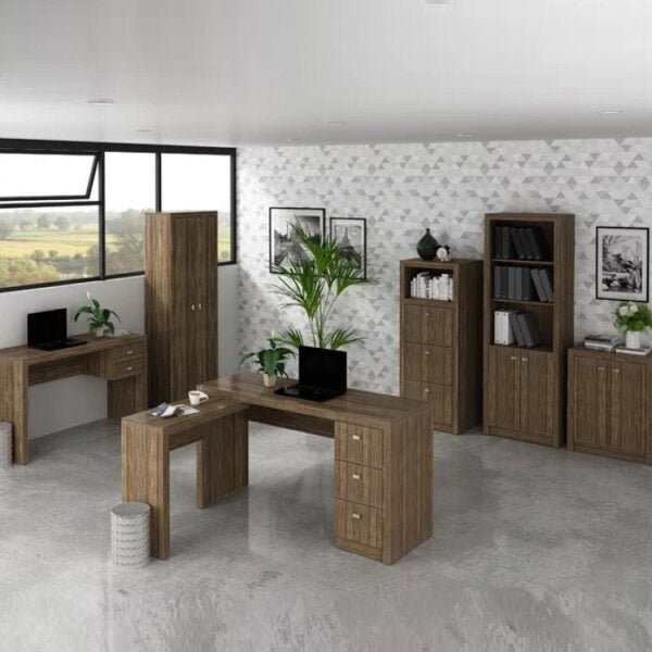 Kit 6 Peças Com 2 Escrivaninhas, 1 Armário Alto Fechado, 1 Ar
