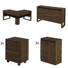 Kit 6 Peças Com Mesa Em L, 2 Gaveteiros, 2 Armários Multiuso