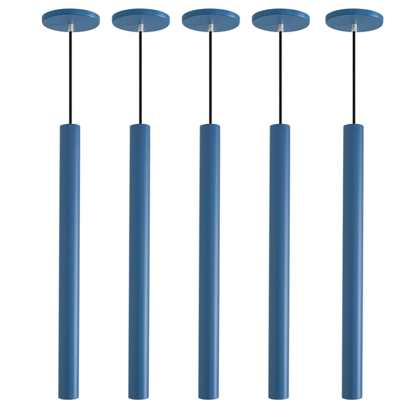 Kit 6 Pendente Luminária Tubo Azul 50 Cm + Lâmpada Led Branco Quente