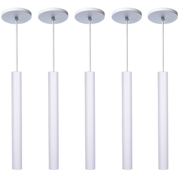 Kit 6 Pendente Luminária Tubo Branco 30 Cm + Lâmpada Led Bran