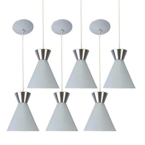 Kit 6 Pendente Sinus 4001 Branco C/ Cromado/1