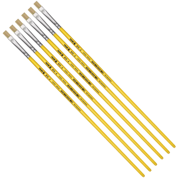 Kit 6 Pincel Chato Longo Cerda Natural 815-4 Nº4 Fino Tigre