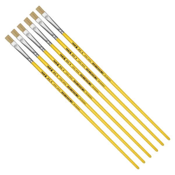 Kit 6 Pincel Chato Longo Cerda Natural 815-6 Nº6 Fino Tigre