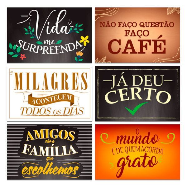 Kit 6 Placas Decorativas Frase Motivacional Família 20x13 Cm