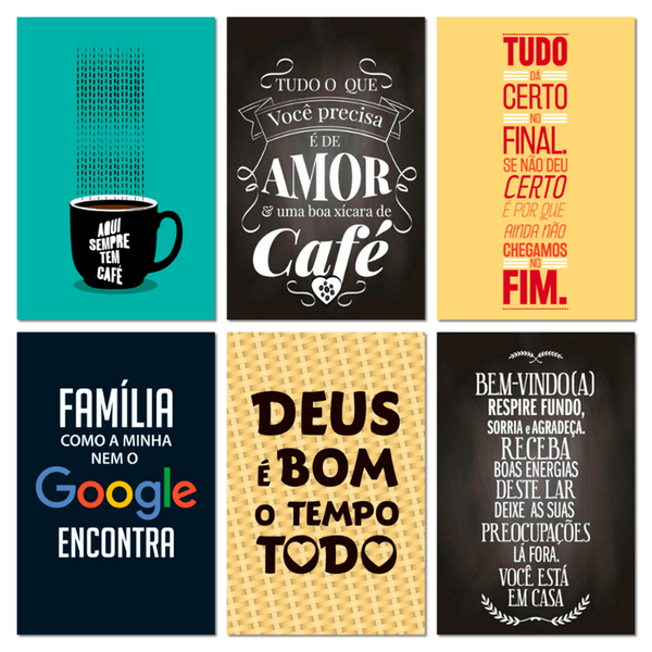 Kit 6 Placas Decorativas Frases Família Amor Café 20x13 Cm