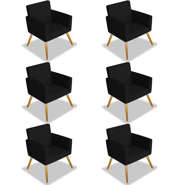 Kit 6 Poltrona Cadeira Para Sala Escritorio Nina Preta