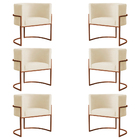 Kit 6 Poltronas Decorativa Luana Base Bronze Veludo Bege - Mo