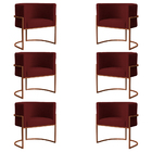 Kit 6 Poltronas Decorativa Luana Base Bronze Veludo Bordô - M
