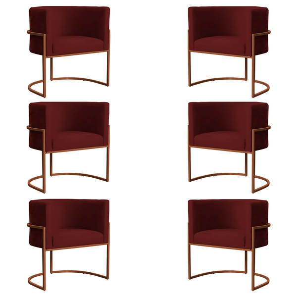 Kit 6 Poltronas Decorativa Luana Base Bronze Veludo Bordô - M