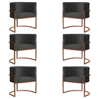Kit 6 Poltronas Decorativa Luana Base Bronze Veludo Cinza - M