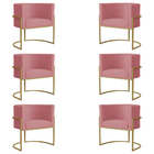 Kit 6 Poltronas Decorativa Sala De Estar Luana Base Gold Sued