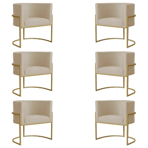 Kit 6 Poltronas Decorativa Sala De Estar Luana Base Gold Sued