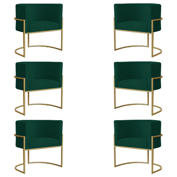 Kit 6 Poltronas Decorativa Sala De Estar Luana Base Gold Sued
