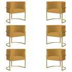 Kit 6 Poltronas Decorativa Sala De Estar Luana Base Gold Sued