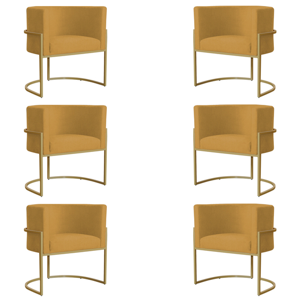 Kit 6 Poltronas Decorativa Sala De Estar Luana Base Gold Sued