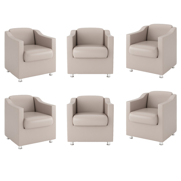 Kit 6 Poltronas Decorativas Para Recepção Tilla Courino Bege
