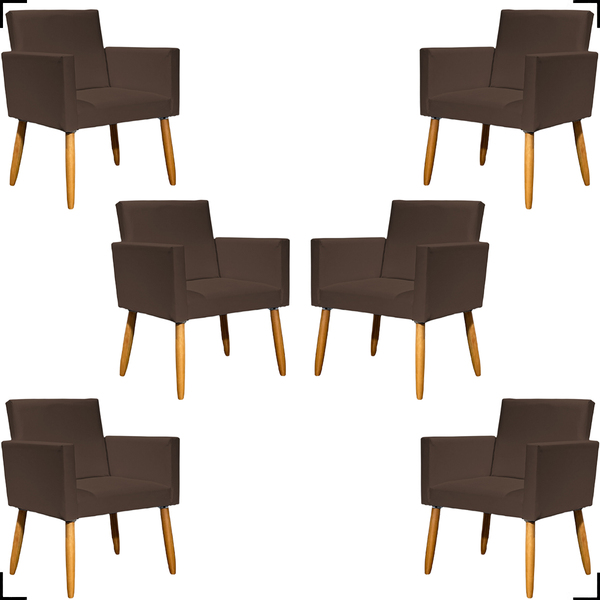 Kit 6 Poltronas Decorativas Para Sala Consultório Cadeira Nin