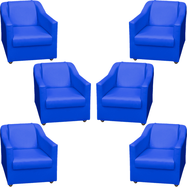Kit 6 Poltronas Decorativas Para Sala Mila Corino Azul Royal