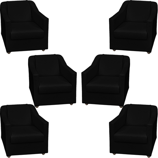 Kit 6 Poltronas Decorativas Para Sala Mila Corino Preto Pé De