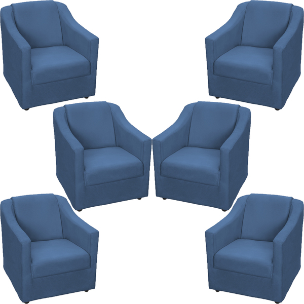 Kit 6 Poltronas Decorativas Para Sala Mila Suede Azul Marinho