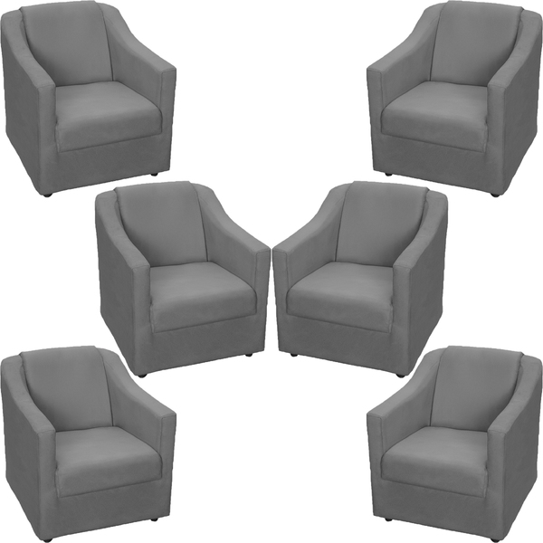 Kit 6 Poltronas Decorativas Para Sala Mila Suede Cinza Pé De
