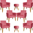 Kit 6 Poltronas Decorativas Para Sala, Recepção Nina + 2 Puff