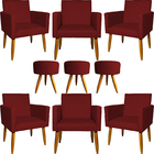 Kit 6 Poltronas Decorativas Para Sala, Recepção Nina + 3 Puff