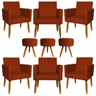 Kit 6 Poltronas Decorativas Para Sala, Recepção Nina + 3 Puff