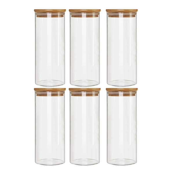 Kit 6 Potes Borossilicato Hermético Tampa Bambu 1800ml Class