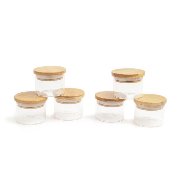 Kit 6 Potes De Mantimentos Com Tampa Em Bambu 110ml - Oikos