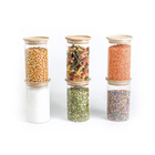 Kit 6 Potes De Vidro Empilhável Hermético Tampa Bambu 600ml N