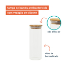 Kit 6 Potes De Vidro P/ Mantimentos 450ml C/ Tampa Bambu Unic