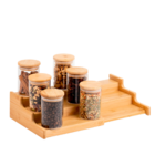 Kit 6 Potes Hermético 250ml Com Tampa De Bambu E Rack Organiz