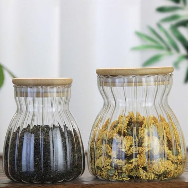 Kit 6 Potes Hermético Recipiente Com Tampa Bambu 1l E 450ml