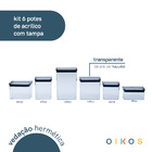 Kit 6 Potes Herméticos De Acrílico Transparente Quadrados Man