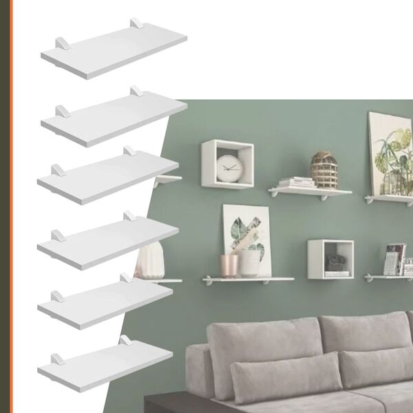 Kit 6 Prateleiras Decorativa De Parede 40x20cm Em Mdf De 15mm