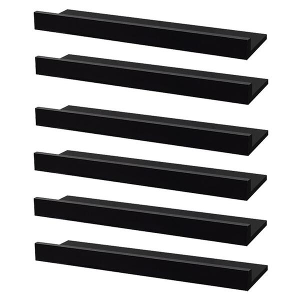 Kit 6 Prateleiras Porta Quadros 60 X 10cm Preta Suporte Invis