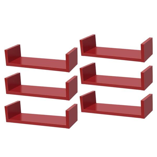 Kit 6 Prateleiras U 40 X 10cm Vermelha Suporte Invisível