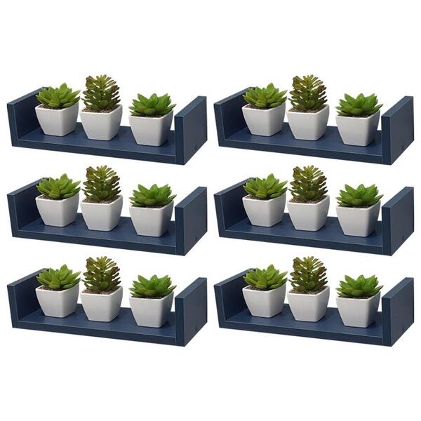 Kit 6 Prateleiras U 40 X 15cm Azul Suporte Invisível