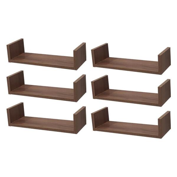 Kit 6 Prateleiras U 40 X 20cm Nogal Suporte Invisível