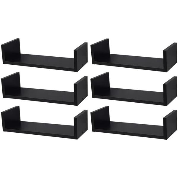 Kit 6 Prateleiras U 40 X 20cm Preta Suporte Invisível