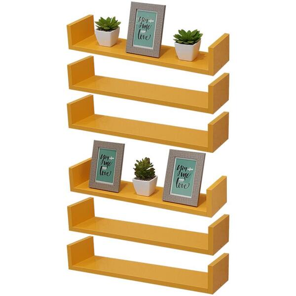 Kit 6 Prateleiras U 50 X 15cm Amarela Suporte Invisível